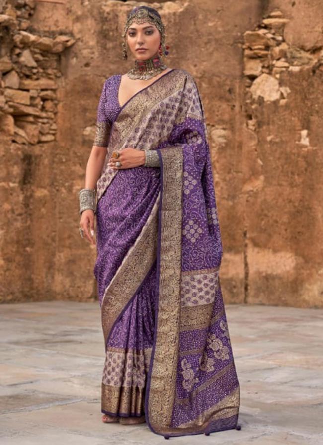 Viscose Silk Purple Traditional Wear Kalamkari Print Saree